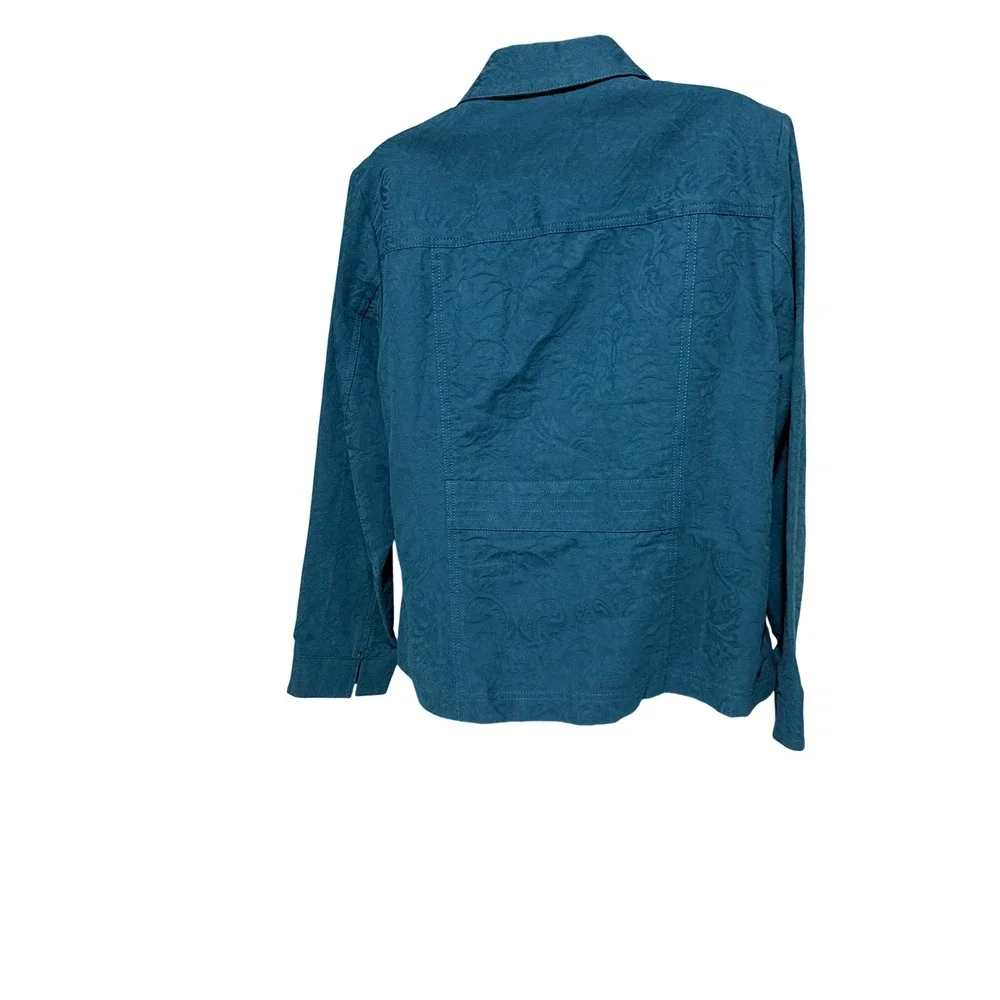 Coldwater Creek Womens Jacket Size 16 Teal Long Sleeve‎ 2 Pockets 100% Cotton